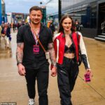 Holly Ramsay commanded attention in a black lace top as she arrived at Silverstone for the British Grand Prix with partner Adam Peaty on Sunday