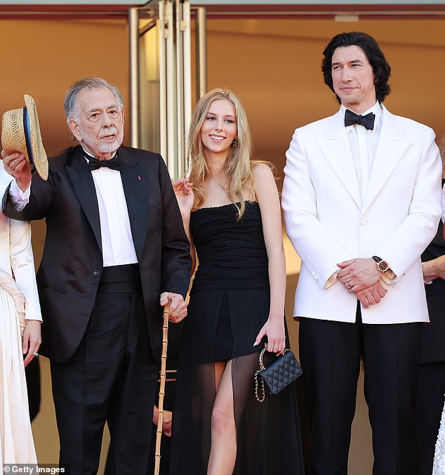 The Oscar-nominated actor was promoting her grandfather's film Megalopolis in 2024, and Romy joined them at the premiere in Cannes (pictured)