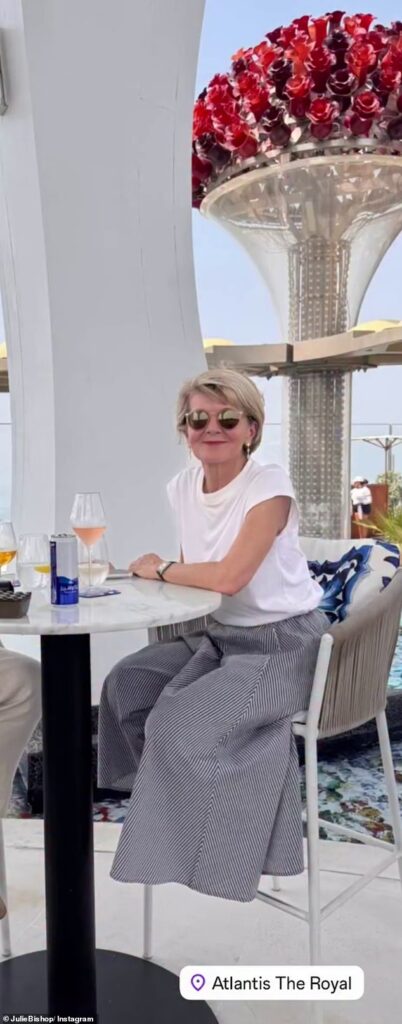 Former Foreign Affairs Minister Julie Bishop rang in her 69th birthday in style on Thursday, soaking up the sun and glamour of Dubai