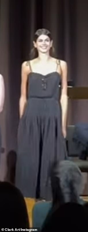 Kaia Gerber excitedly took a bow during curtain call of the play reading for White Girls Gang