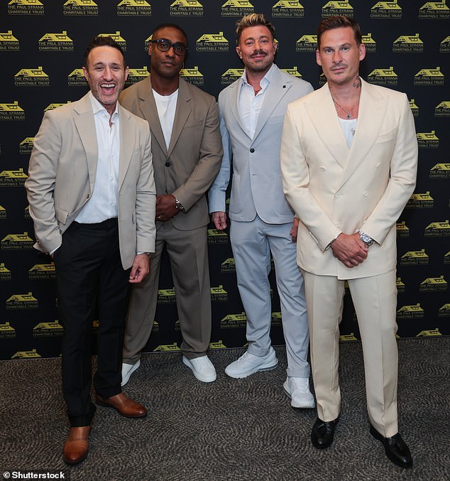Blue stars Antony Costa, Simon Webbe, Duncan James and Lee Ryan all looked dapper in their colourful suits as they attended the Paul Strank Summer Party
