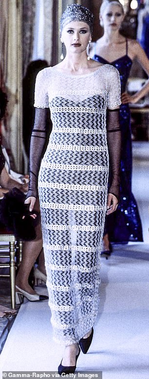 Bax walks the runway during the Chanel Haute Couture Fall/Winter 1996-1997 fashion show as part of the Paris Haute Couture Fashion Week in Paris in 1996