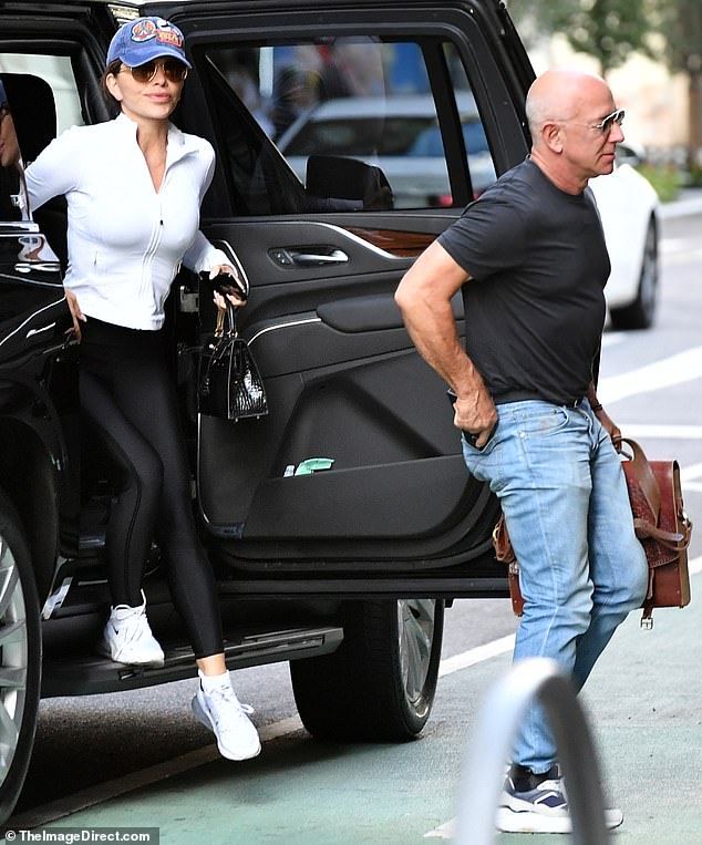 Lauren Sanchez, 55, rocked a black Birkin bag as she joined her husband Jeff Bezos in New York City over the weekend