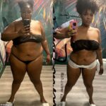 Lizzo took to Instagram on Thursday to display her extraordinary weight loss in stripped down side-by-side photos