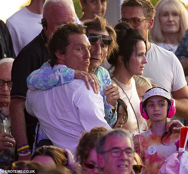 Matthew McConaughey was spotted sharing a friendly hug with Ronnie Wood as the A-list crowds descended on BST Hyde Park to watch Stevie Wonder on Saturday