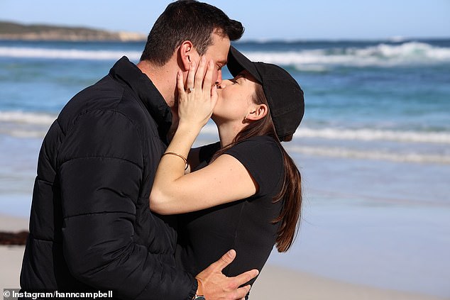 Hannah Campbell and Lawrence Murphy (both pictured) are engaged. The My Kitchen Rules stars made the happy announced at their baby's gender reveal party