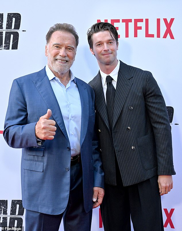 Arnold Schwarzenegger has raved about his son's breakout performance in White Lotus; (seen on June 11)