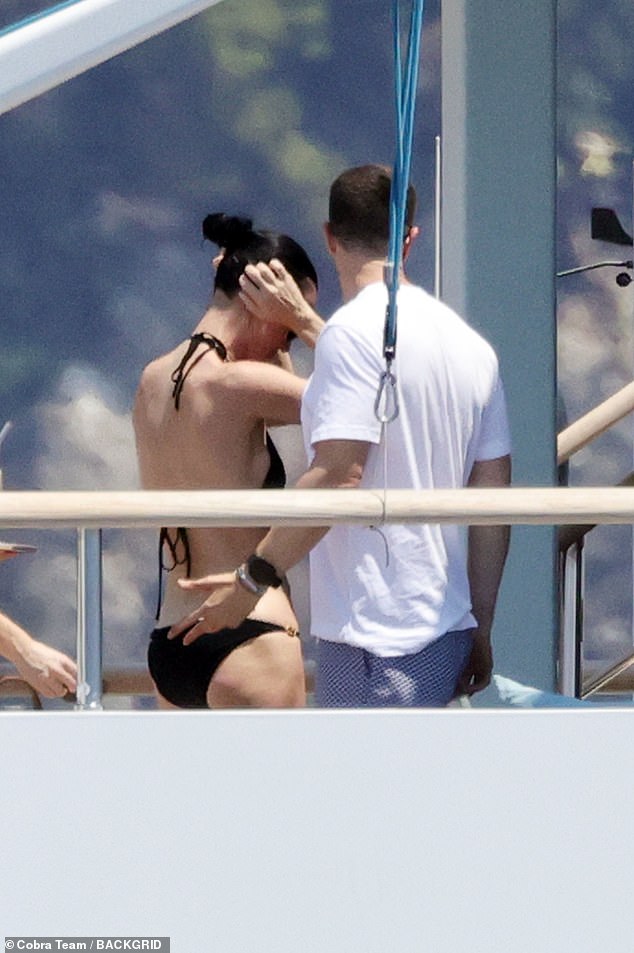 Katy's pert derriere was on display in the swimwear's low-cut bottoms