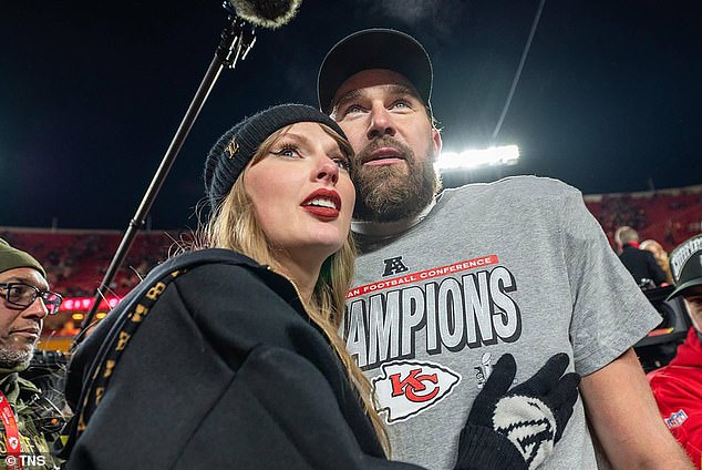 The Taylor Swift-Travis Kelce romance was an inspiration for two new parents who named their baby girl after the two superstars;  Pictured in Kansas City, MO in January