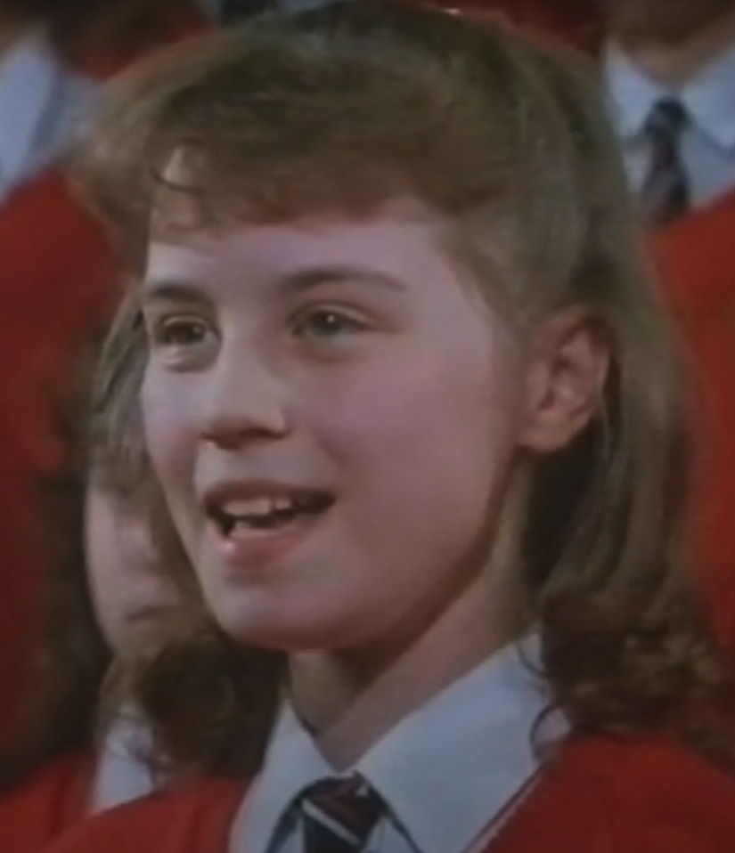 Young Denise Van Outen singing in a school choir.