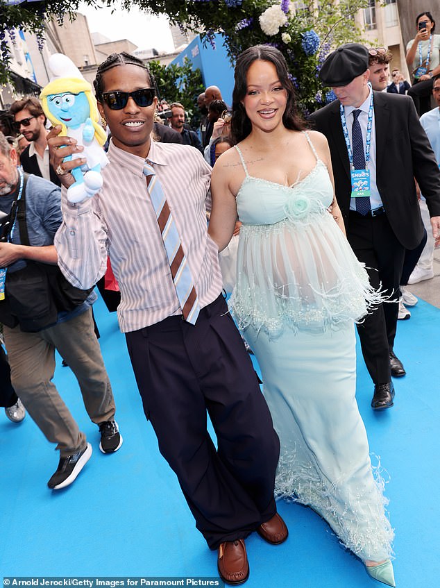 Rocky appeared to accidentally reveal the gender of their third child while attending the world premiere of her film Smurfs held at Mont des Arts in Brussels, Belgium