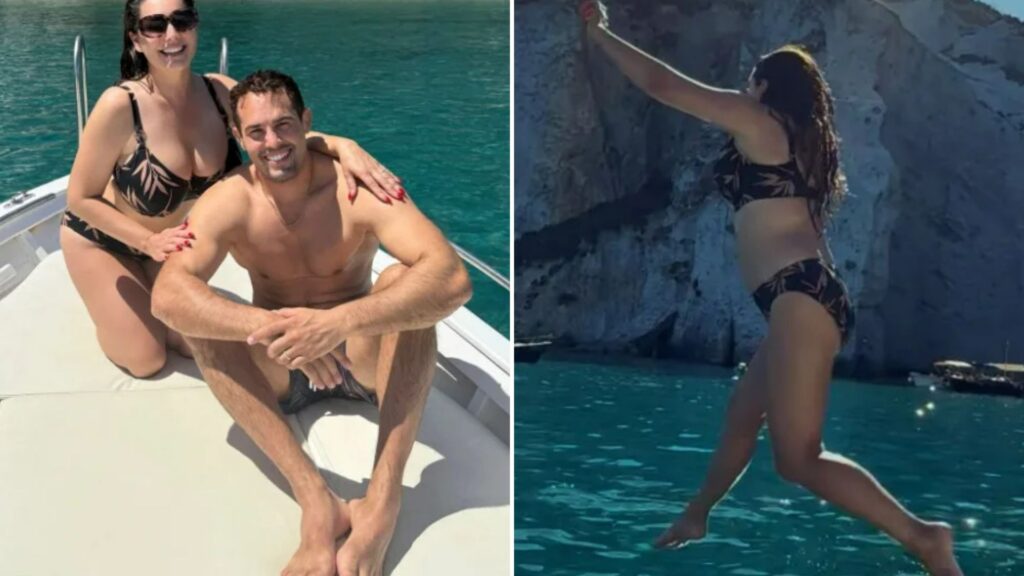 Kelly Brook looks incredible in a bikini as she jumps off yacht - after revealing two stone weight loss
