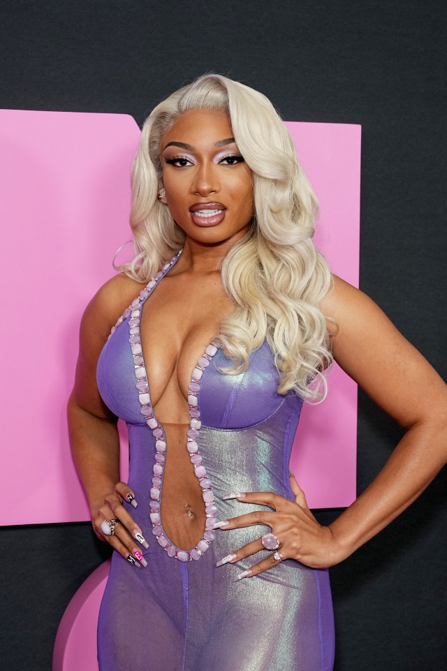 Megan Thee Stallion at the premiere of "Mean Girls" in a purple dress.